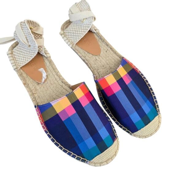 J. Crew Women’s Lace-Up D'Orsay Espadrille Plaid Madras Summer Sandals - Picture 2 of 6